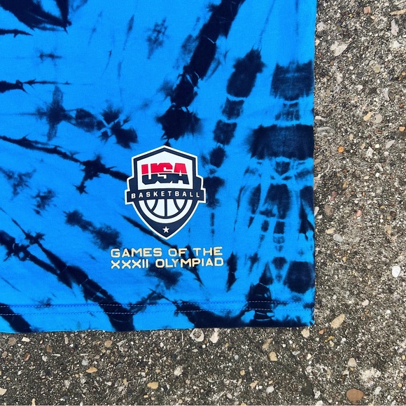 Nike Tie Dye Blue Gold Graphic T-Shirt Swoosh Logo USA Basketball Tee - Picture 6 of 11